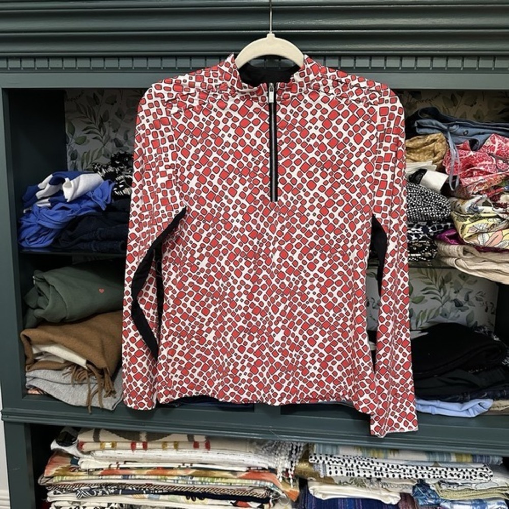 Tail‎ Activewear Geometric Print Red Black White Long Sleeve 1/4 Zip Sz S